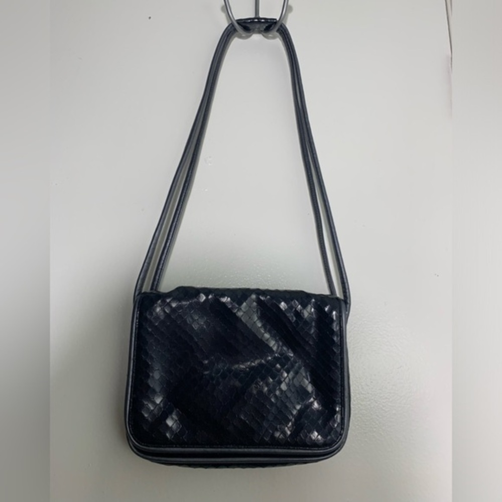 Sharif vintage black snake leather shoulder bag.